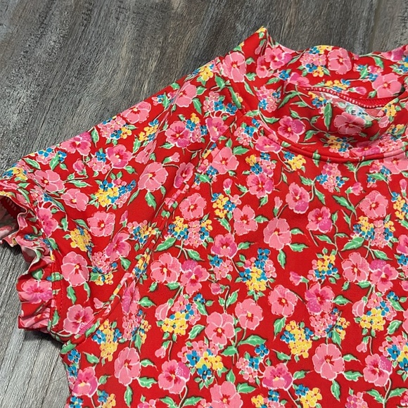 Janie and Jack Girls Cherry Red Ditsy Floral Rash Guard Size 10 - Picture 3 of 7